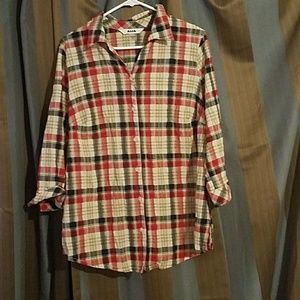 Alia Tops - Alia plaid button down shirt with 3/4 sleeves Alia Tops - Alia plaid button down shirt with 3/4 sleeves